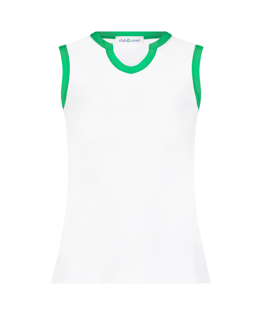 Stacy Tank in Bright White with Kelly Green Trim