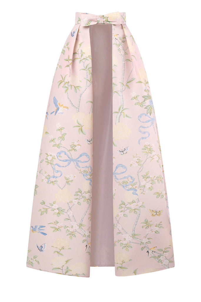 Beheld Butterfly Floral Silk Faille Bow Convertible Skirt in Petal Blush