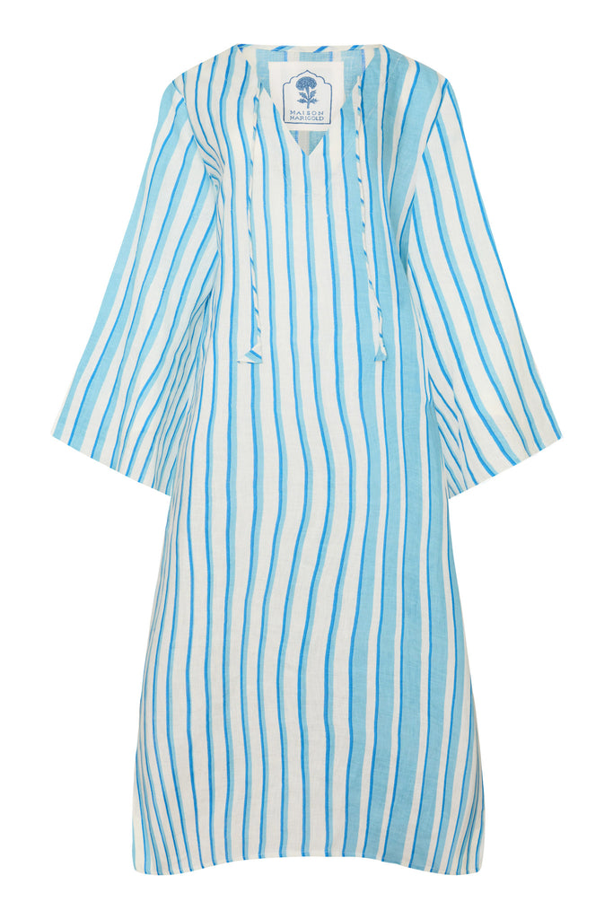 Doha Kaftan in Aqua Stripe