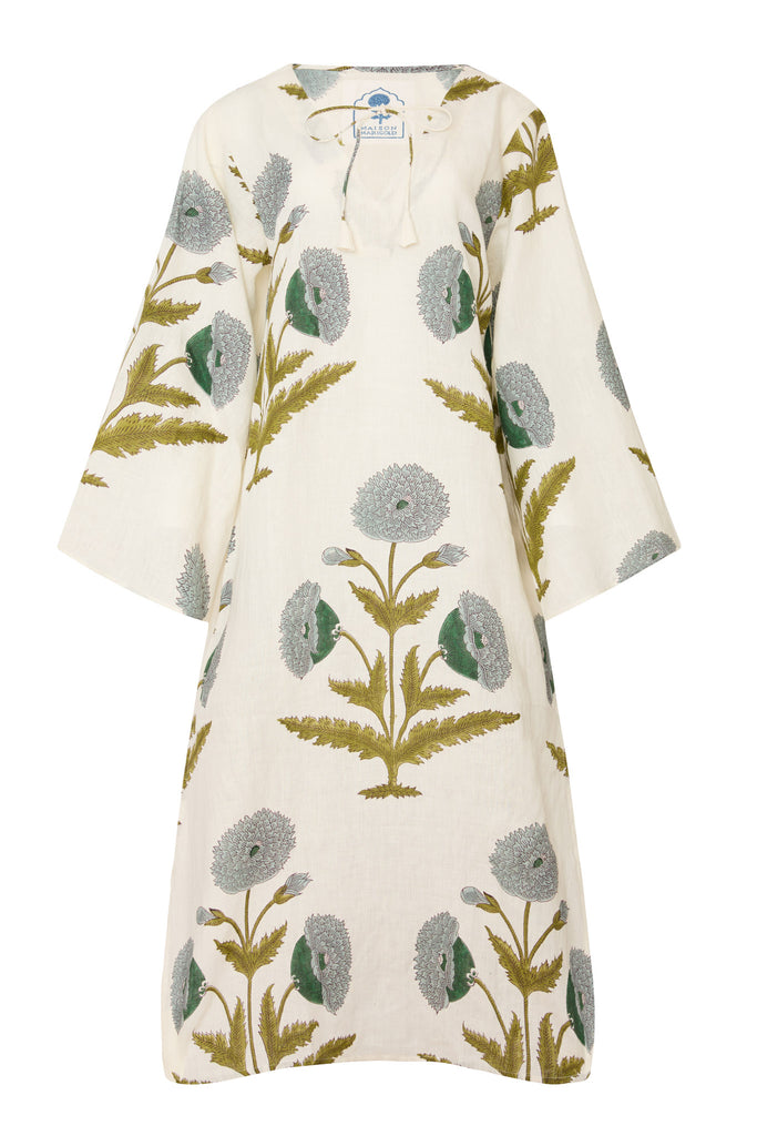 Doha Kaftan in Blue & Green Flower