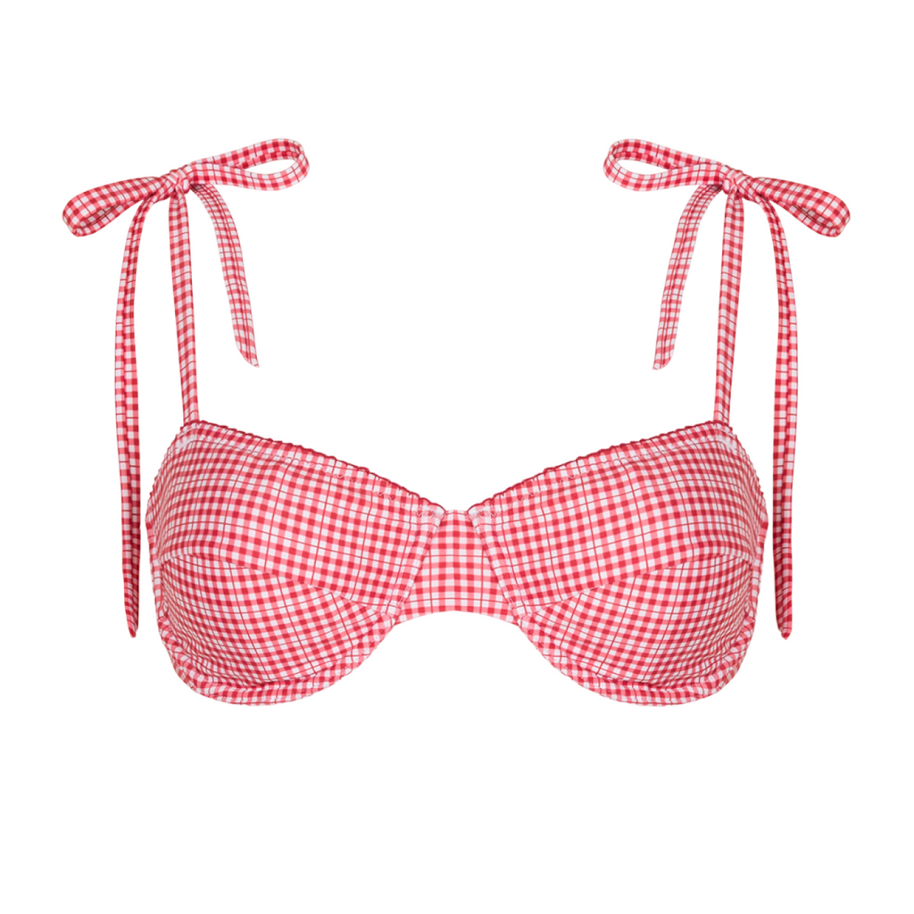 Women’s Poppy Gingham Cup Bikini Top with Tie Straps