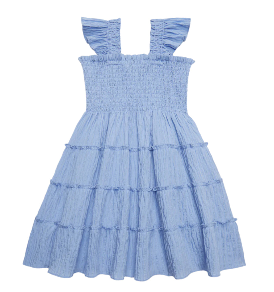 The Tiny Ellie Nap Dress in Bluebird Tonal Seersucker