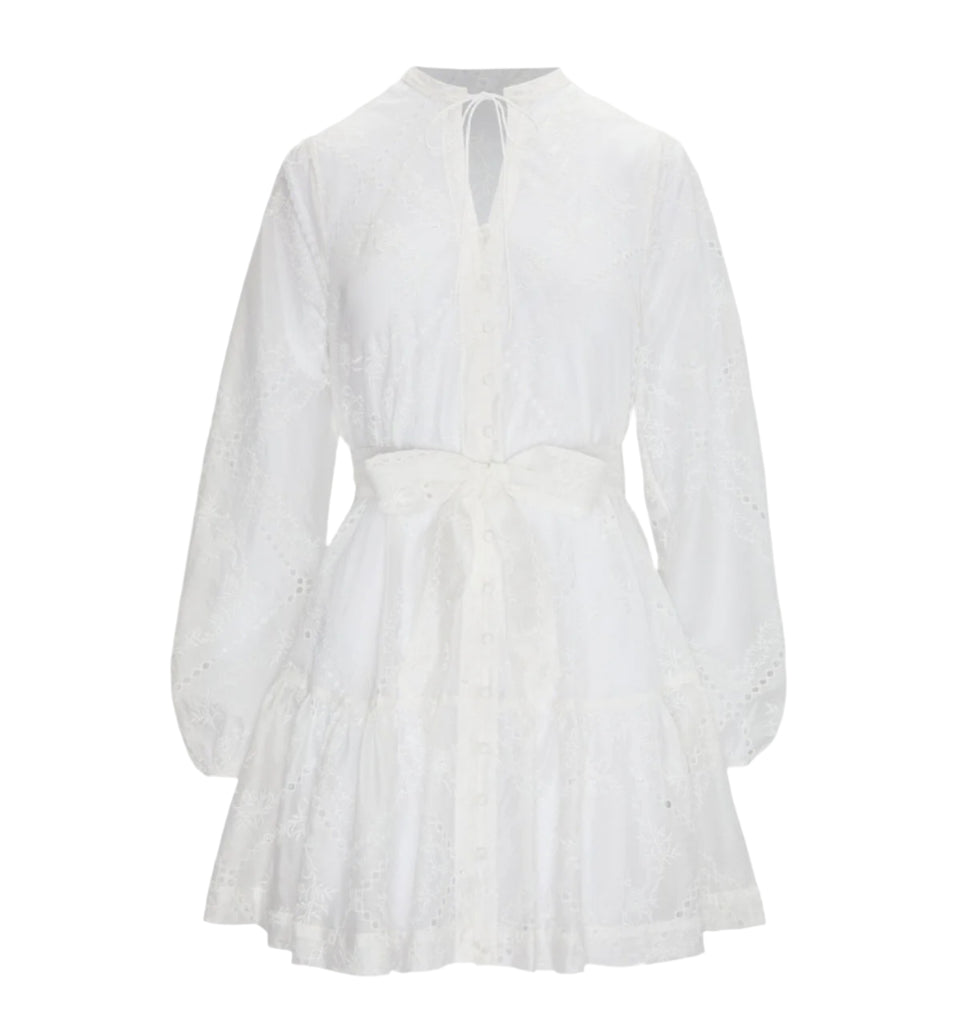 The Yara Mini Dress in White Patchwork Organza