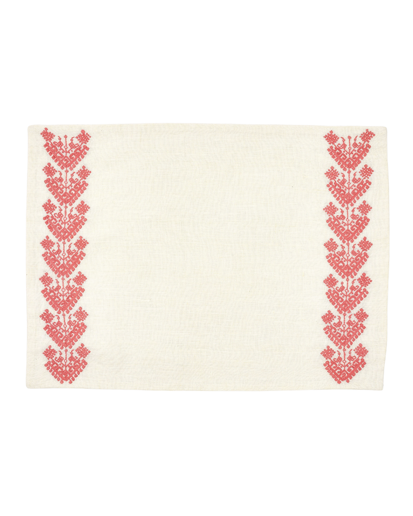 Schemata Embroidered Linen Placemat in Pink