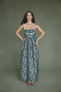 Coupe Dress in Metallic Blue Brocade