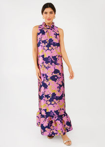 Camille Gown in Navy Abstract Brocade
