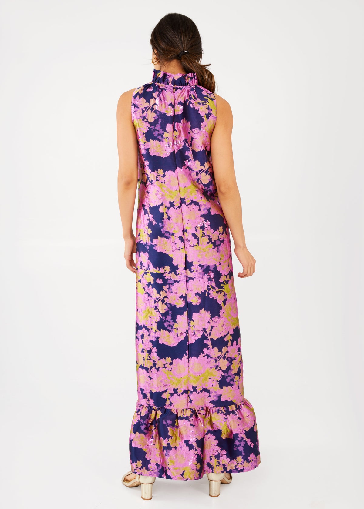 Camille Gown in Navy Abstract Brocade