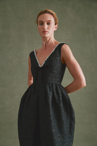 Rainey Dress in Black Floral Brocade