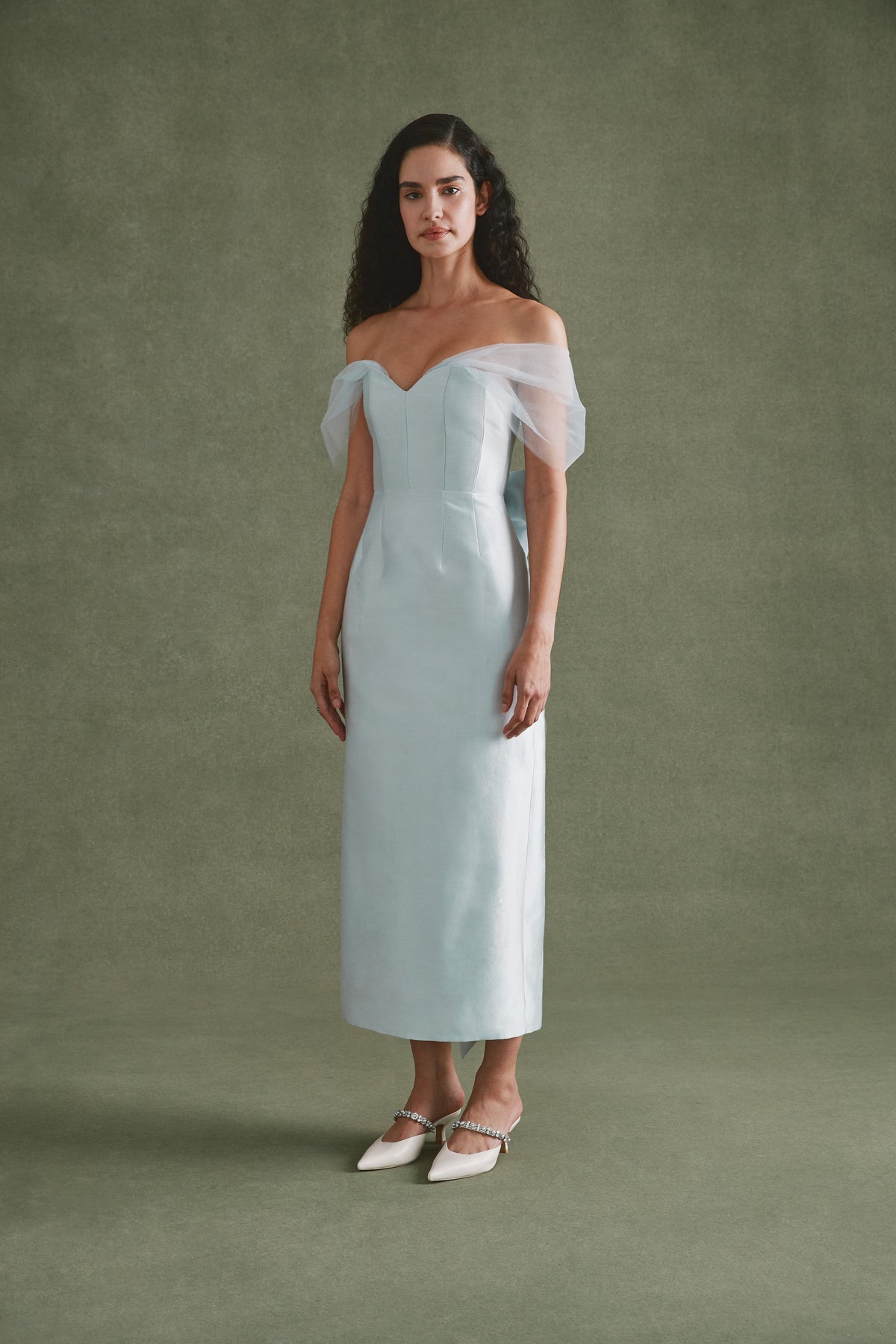 Sylvie Dress in Ice Blue Silk Wool