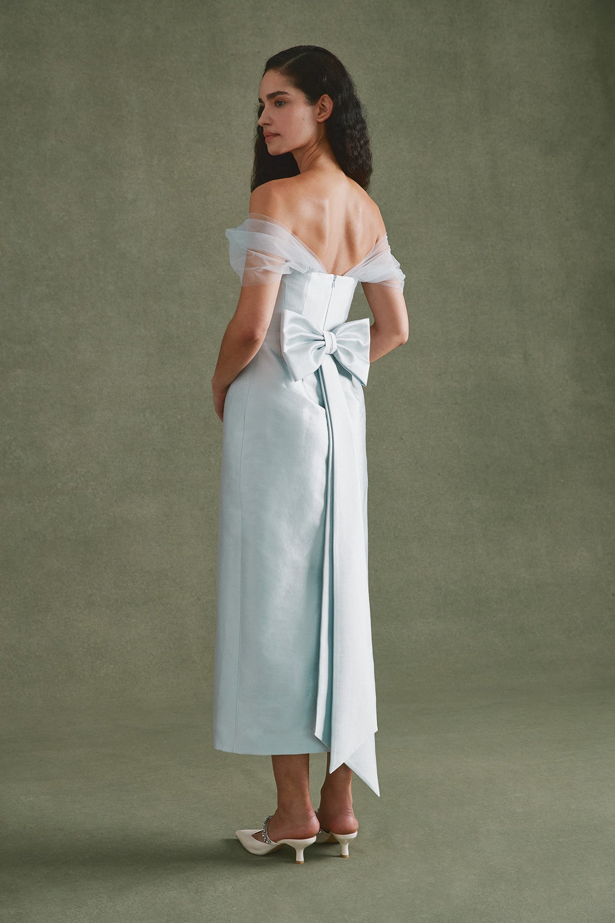 Sylvie Dress in Ice Blue Silk Wool