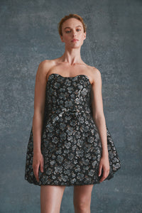 Cloud Dress in Metallic Blue Brocade