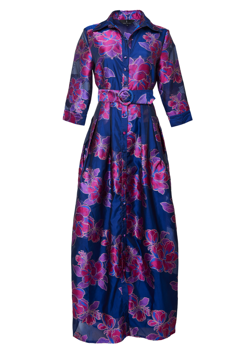 Cecilia Gown in Fuchsia Navy Peony Organza