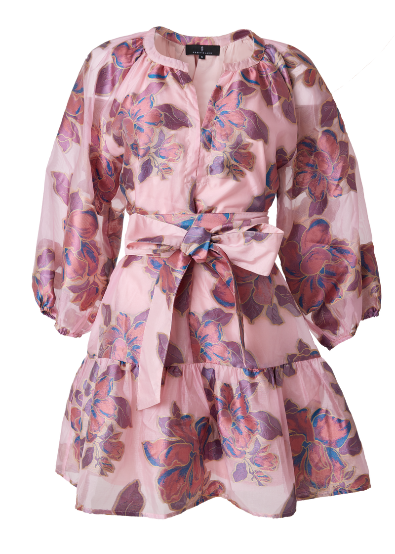 Elise Mini Dress in Pink Peony Organza