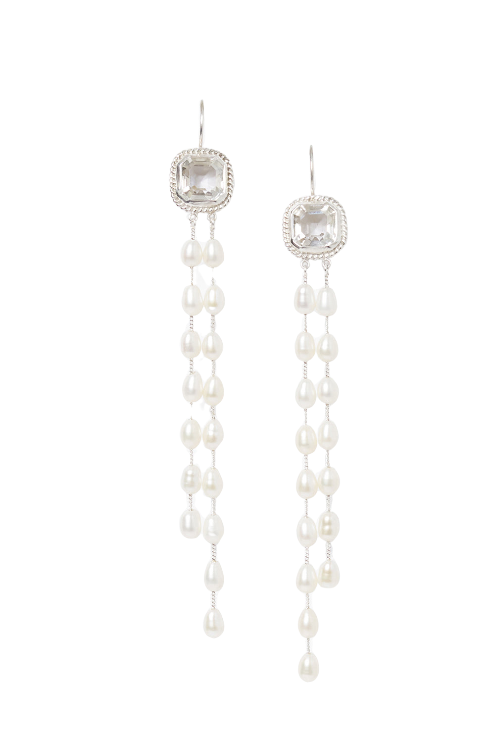 Geneva Tiered Pearl Earrings Crystal