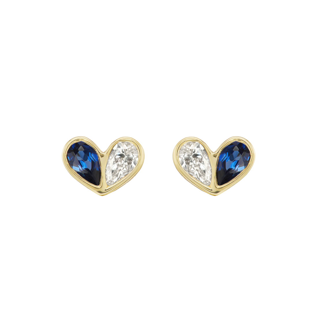 Sweetheart Studs in Diamond and Blue Sapphire