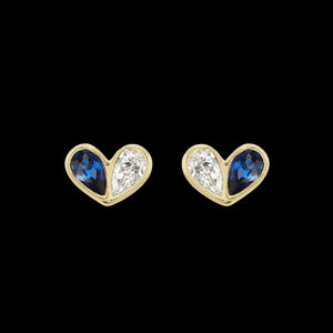 Sweetheart Studs in Diamond and Blue Sapphire