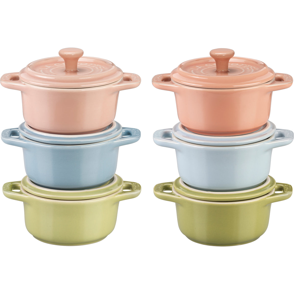 Ceramic 6-pc Mini Round Cocotte Set in Macaron Pastel Colors