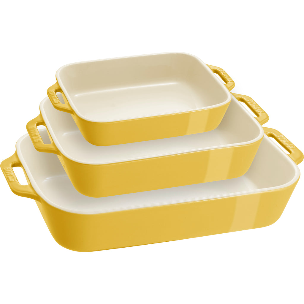 Ceramic 3-pc Rectangular Baking Dish Set in Citron