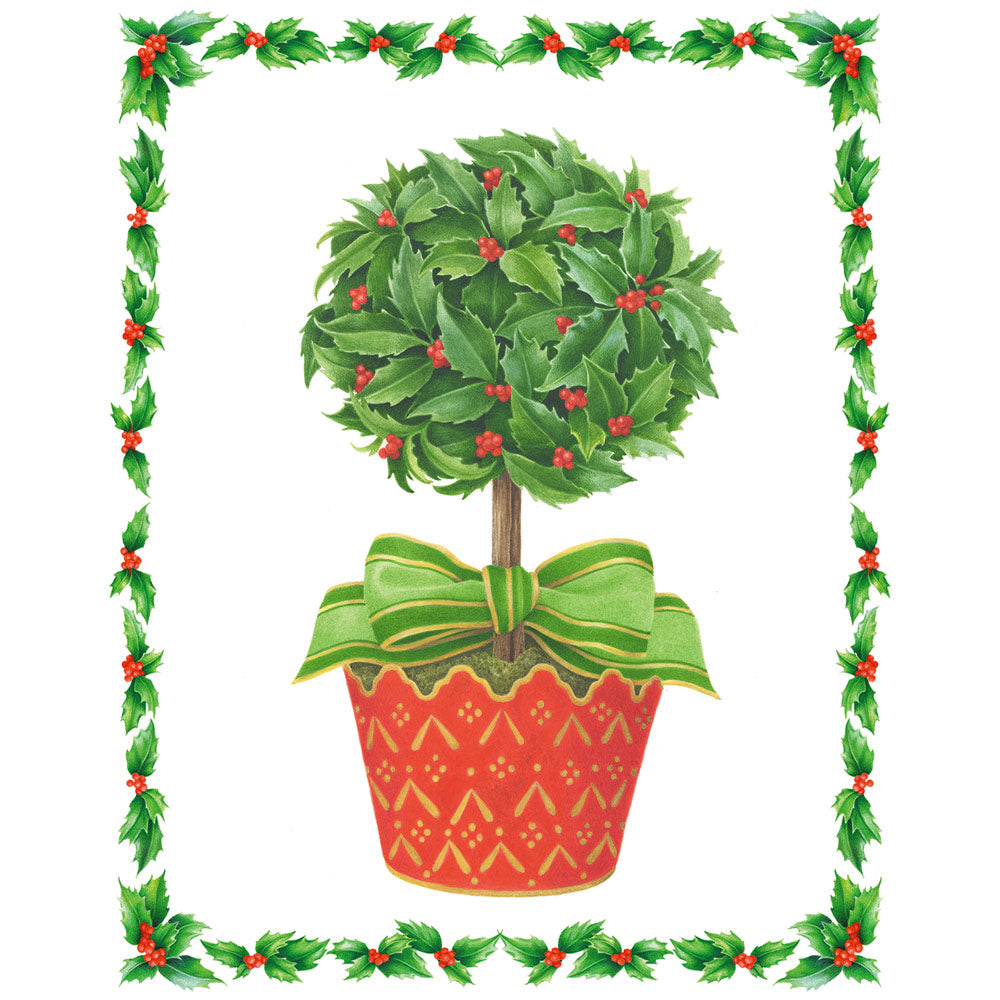 Holly Topiary In Red Pot Boxed Christmas Cards, Set of 16