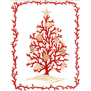 Coral Tree Foil Boxed Christmas Cards, Set of 16