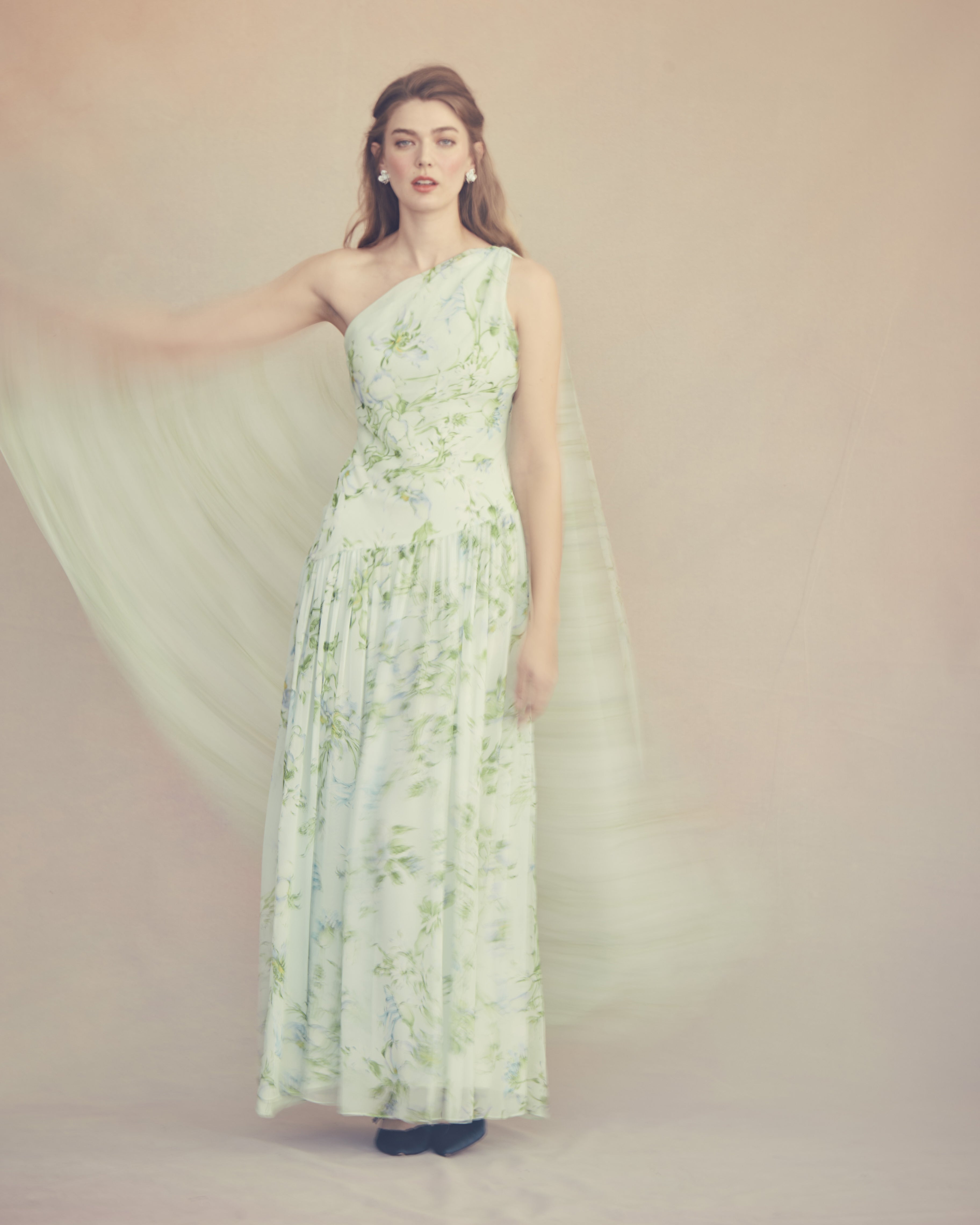 Remy Dress in Celadon Bloom Silk Chiffon