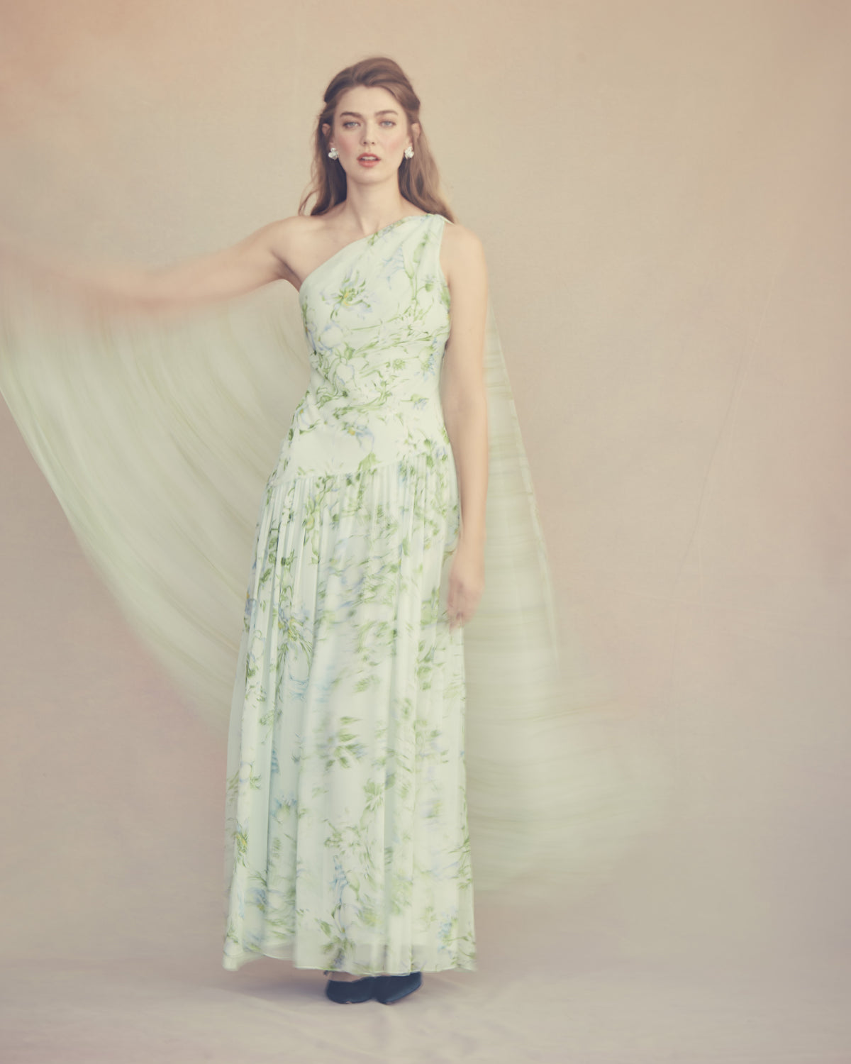 Remy Dress in Celadon Bloom Silk Chiffon