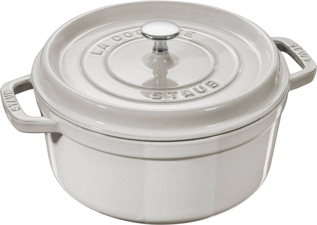 Cast Iron 7-qt Round Cocotte in White Truffle