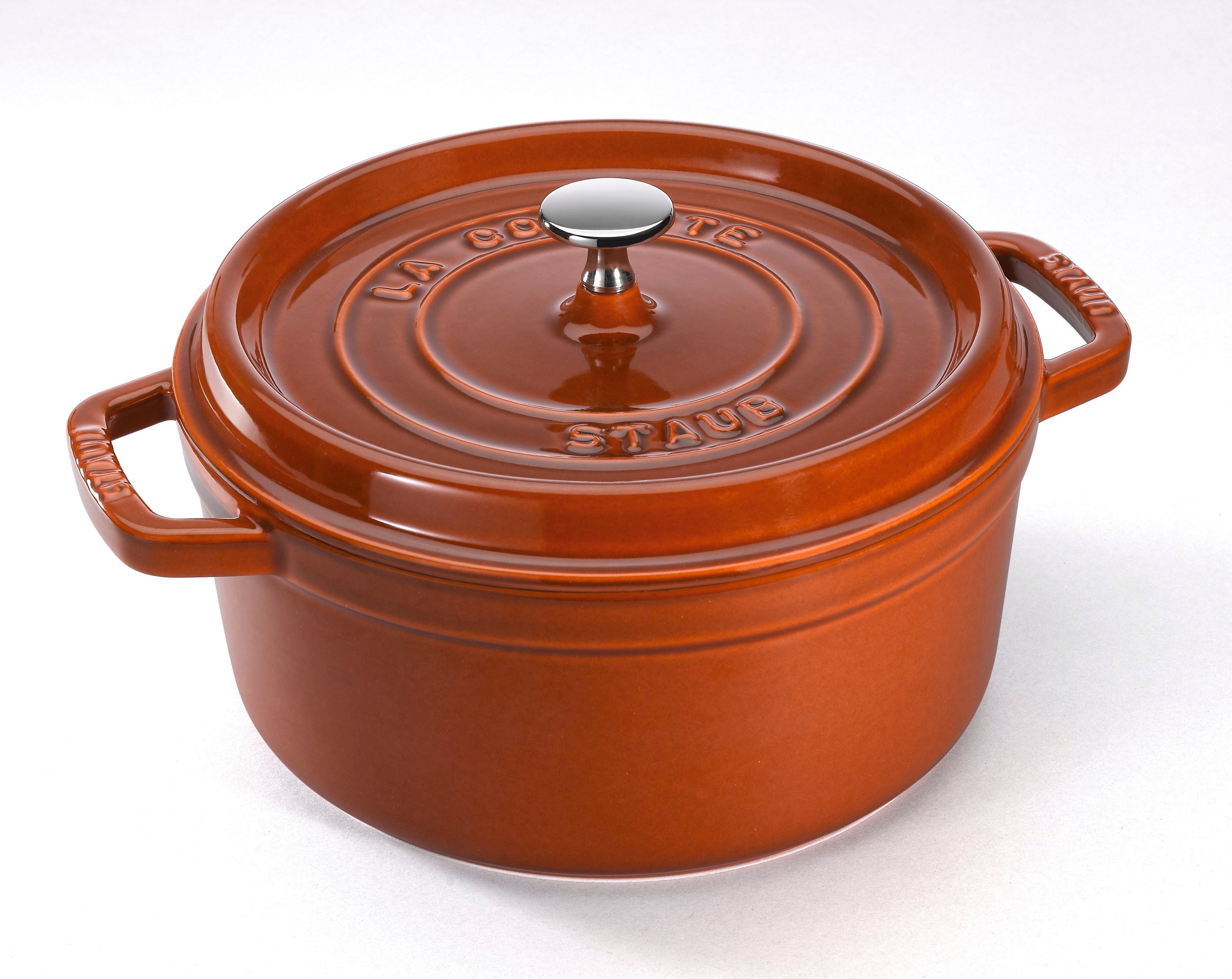 Cast Iron Round Cocotte, Dutch Oven, 7-quart, serves 7-8, Made in France, Burnt Orange