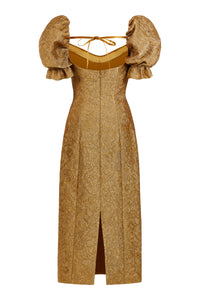 Farrah Gold Brocade Midi Dress