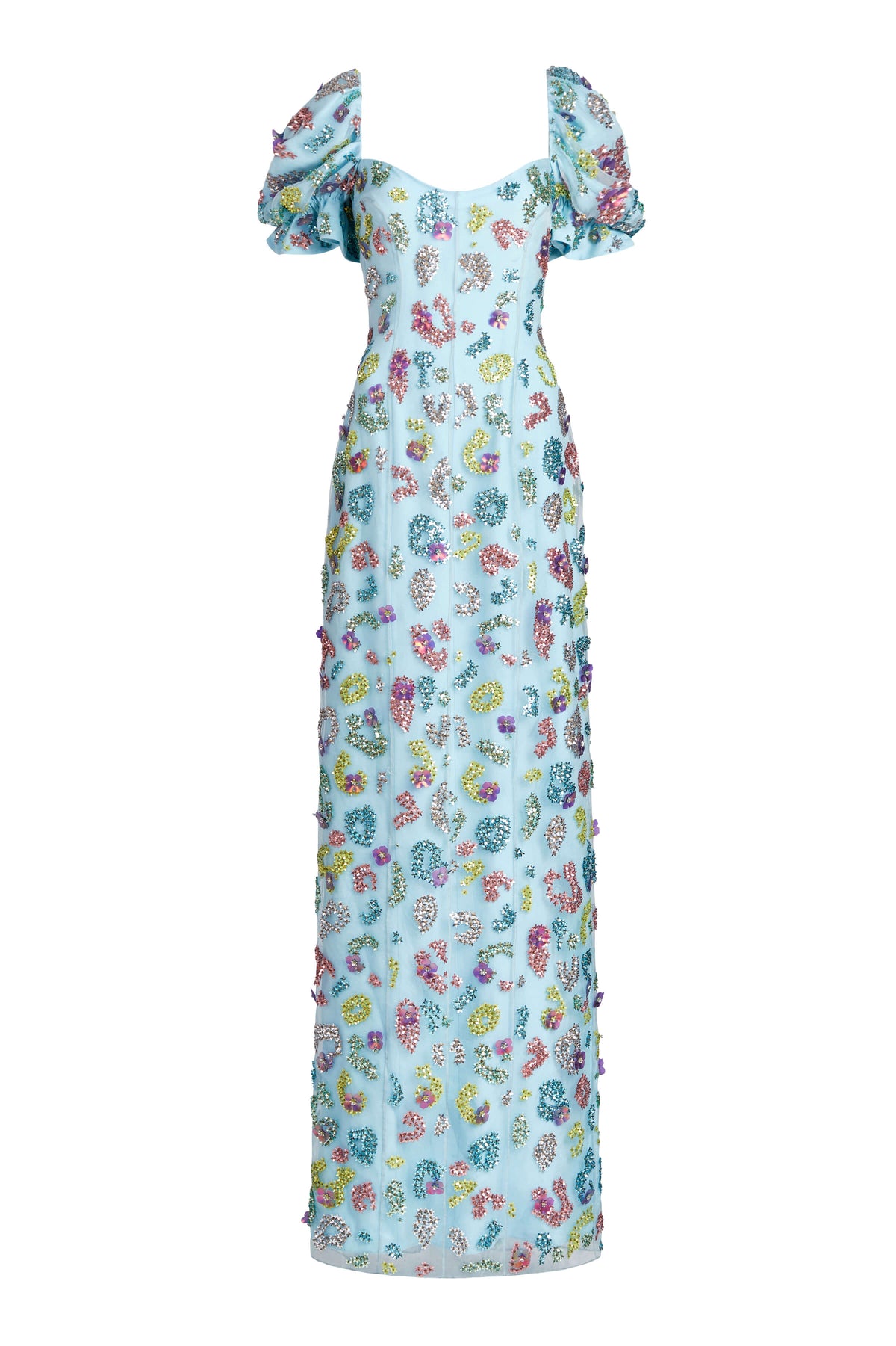 Isidore Blue Floral Sequin Gown