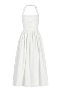 Leia Off White Ruched Halter Midi Dress