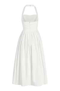 Leia Off White Ruched Halter Midi Dress