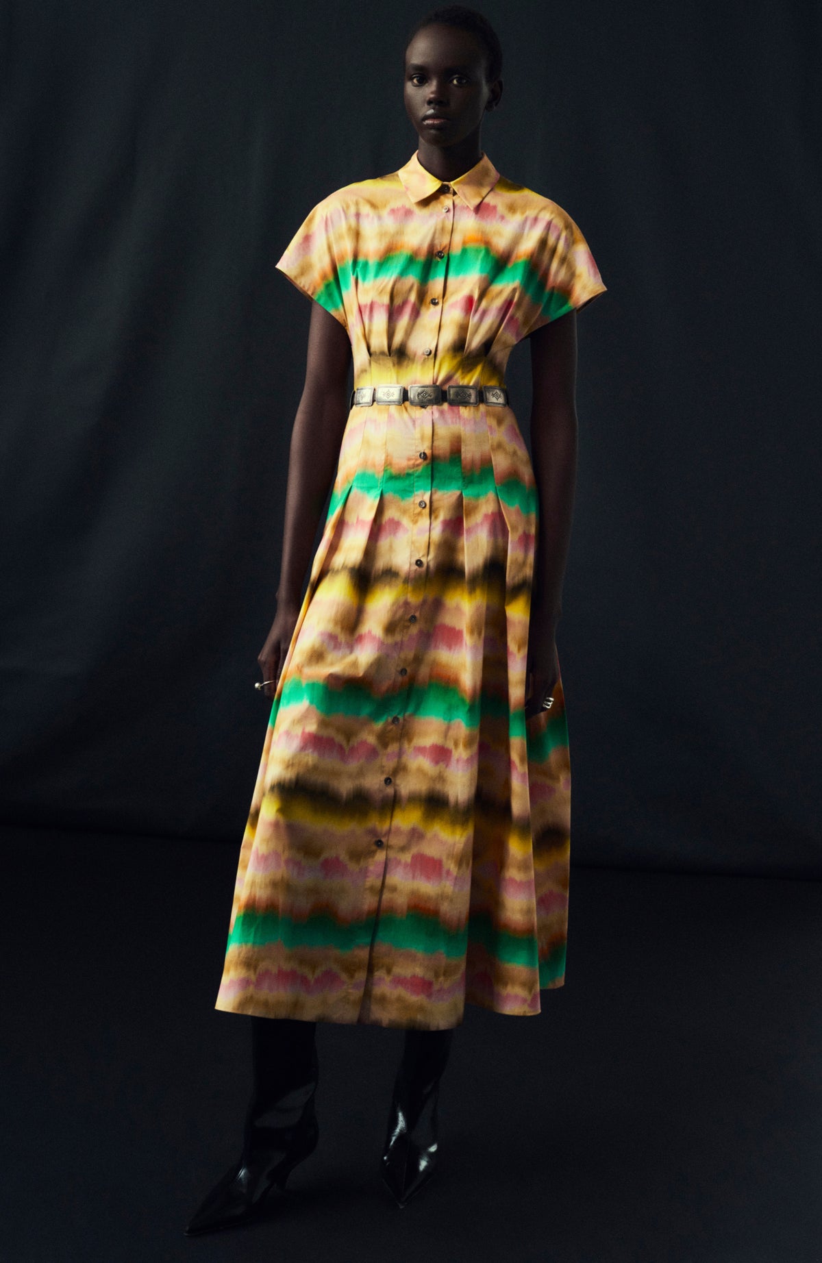 Sunset Cotton Seam Detail Shirtdress in Multi