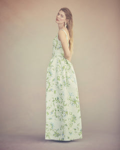 Antoinette Dress in Celadon Bloom Silk Faille