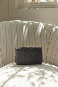 Cosette Woven Straw Clutch Bag in Black