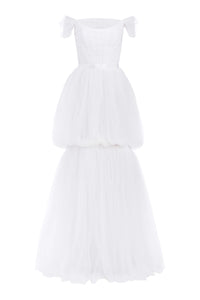 Valeria Off-The-Shoulder Ruched Tulle Gown