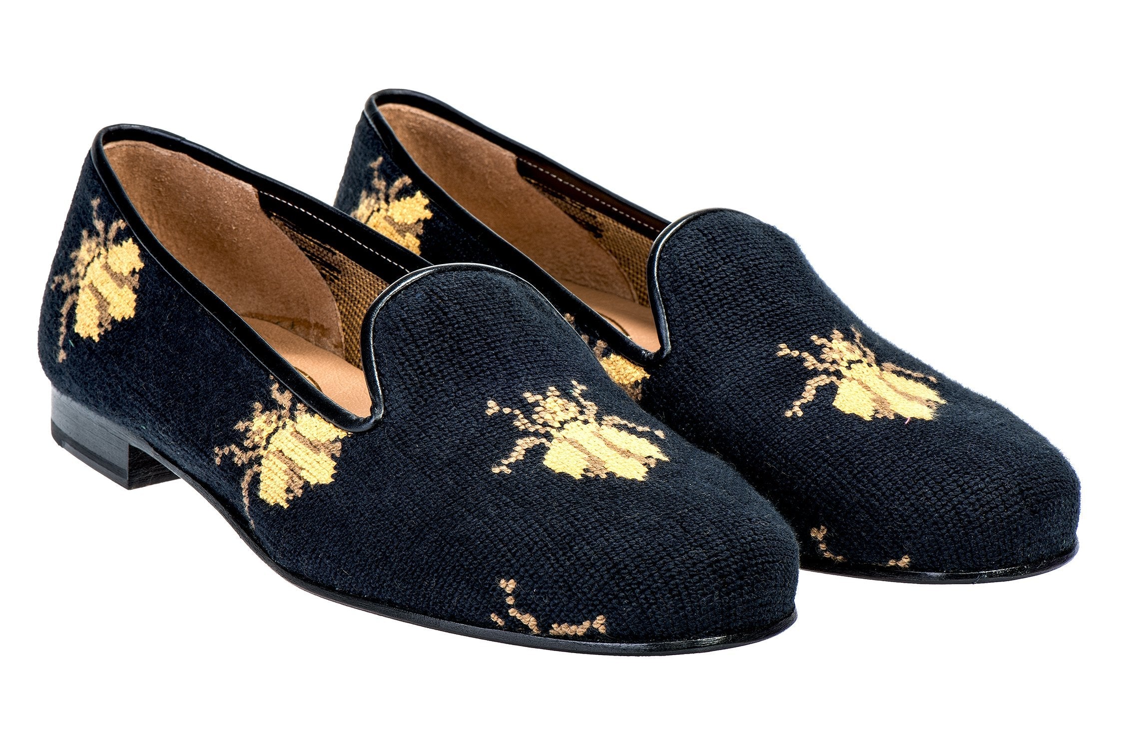 Our Bee Black Needlepoint Slipper (Women) item is photographed here against a white background.