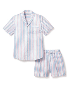 Men’s Twill Pajama Short Set in Vintage French Stripes