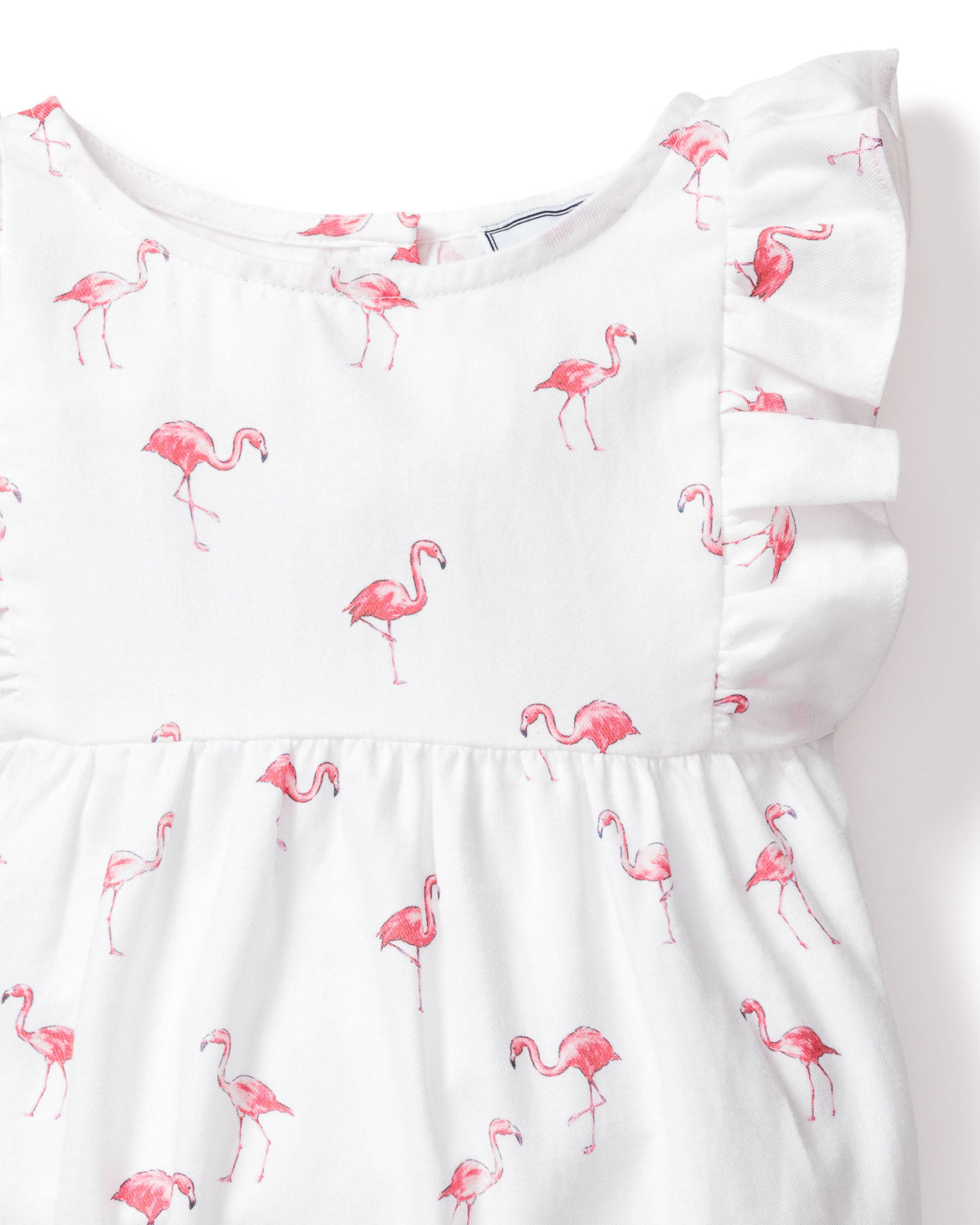 Baby’s Twill Ruffled Romper in Flamingos