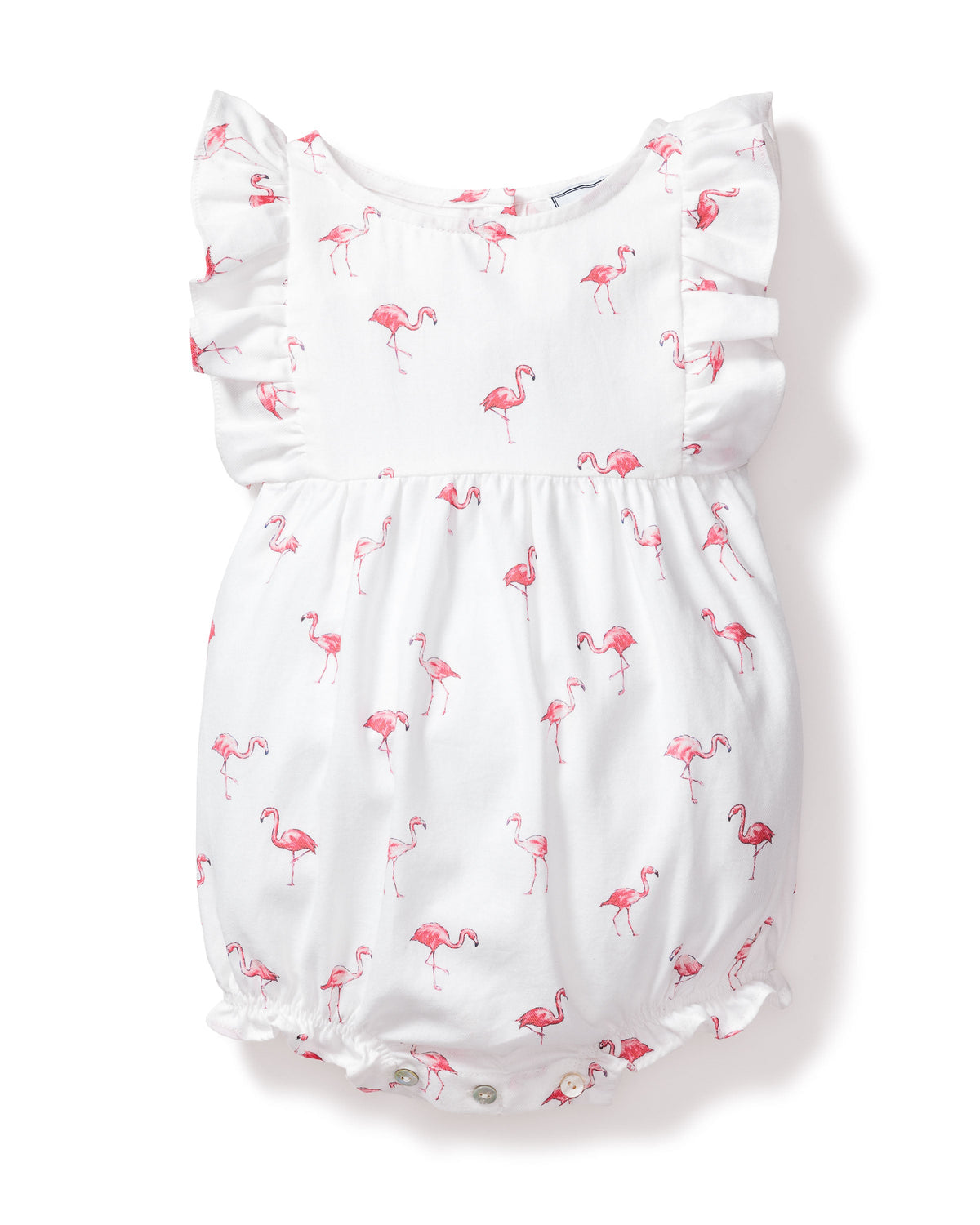 Baby’s Twill Ruffled Romper in Flamingos