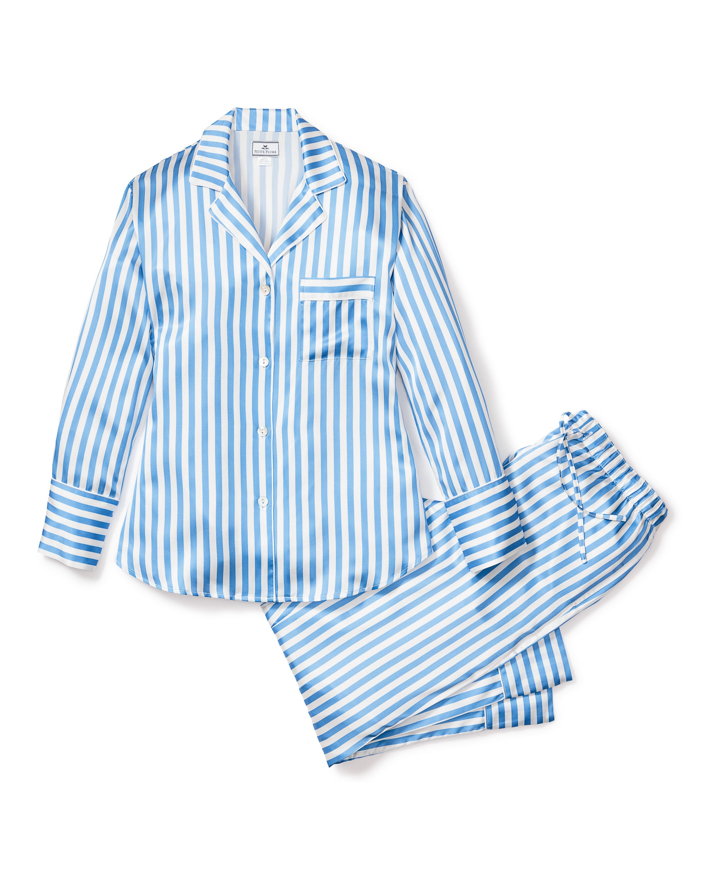 Women’s Silk Pajama Set in Azure Stripe