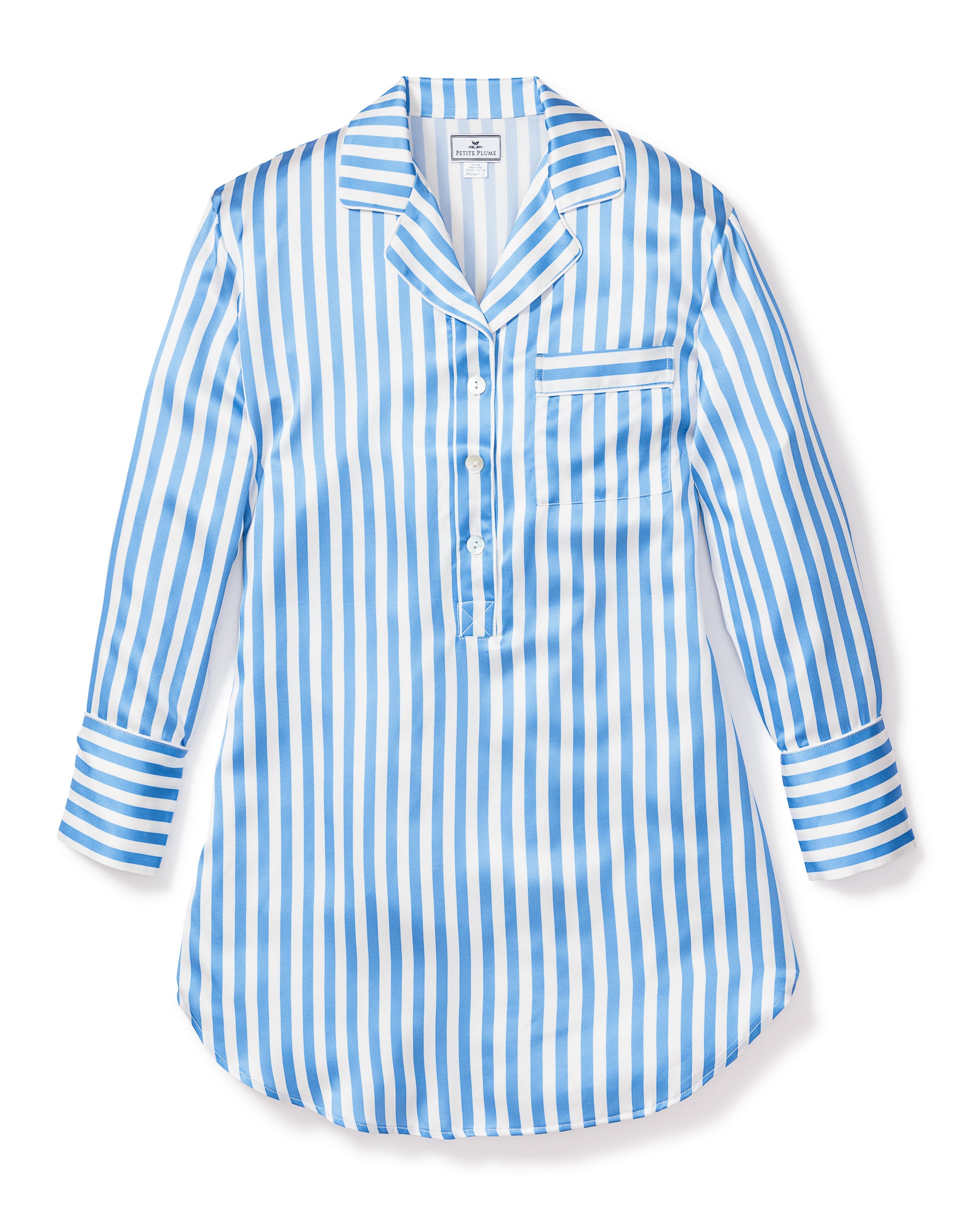 Women’s Silk Nightshirt in Azure Stripe