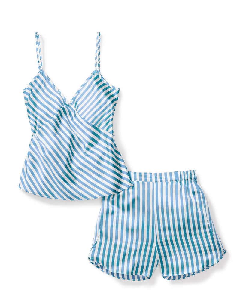 Women’s Silk Cami Short Set in Azure Stripe