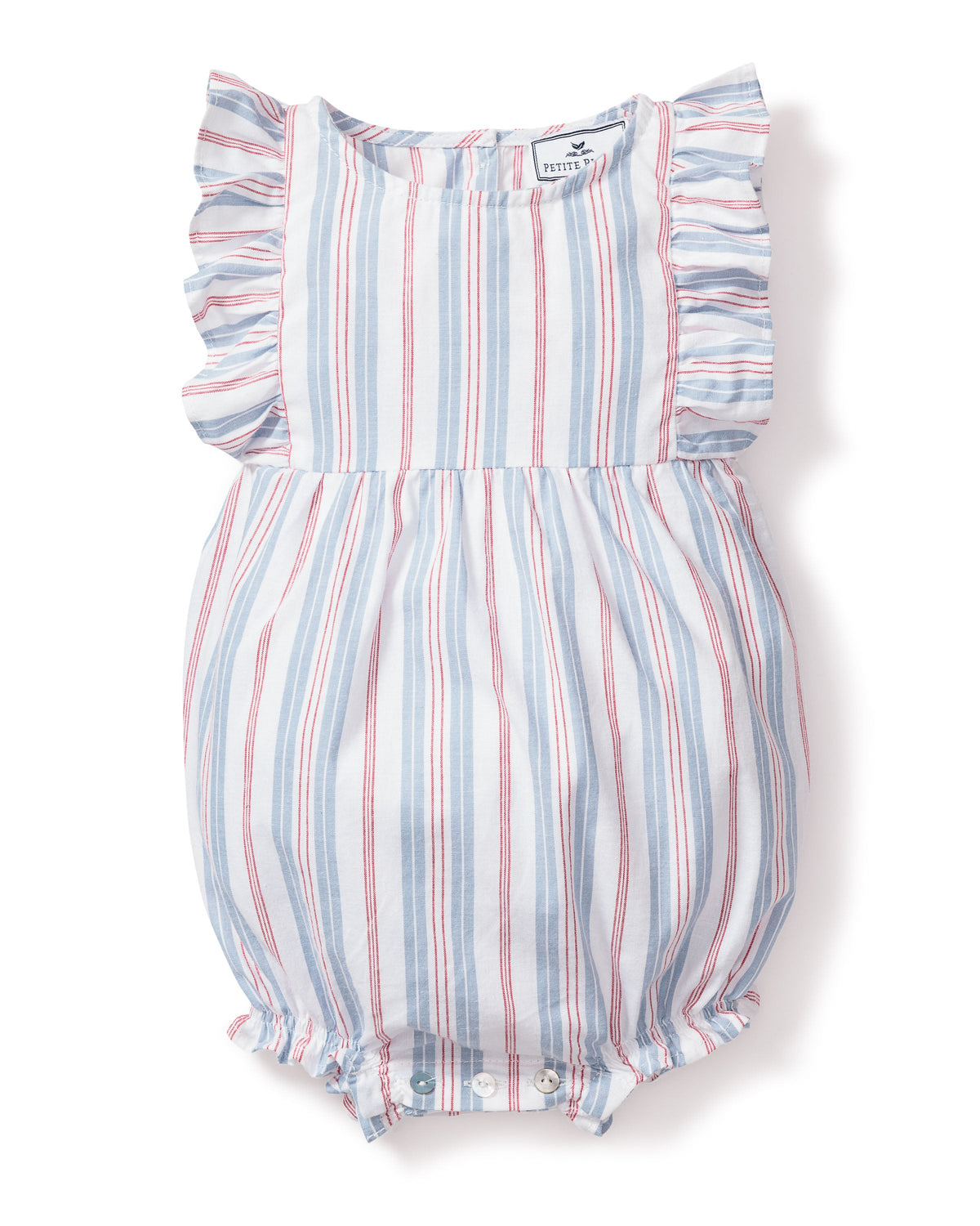 Baby’s Twill Ruffled Romper in Vintage French Stripes