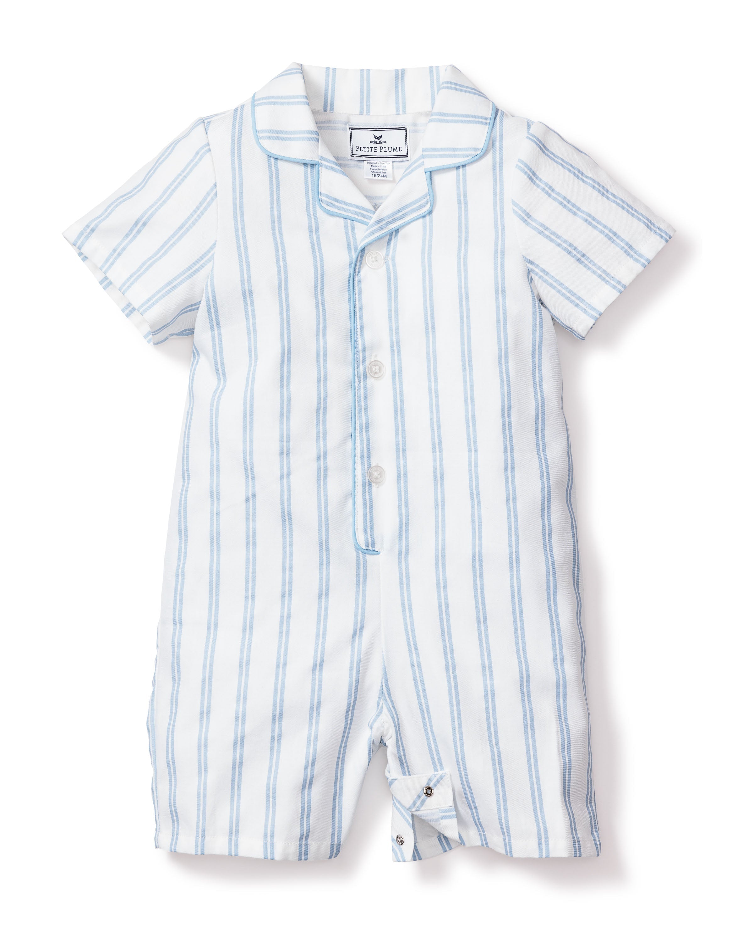 Baby’s Twill Summer Romper in Periwinkle Stripe