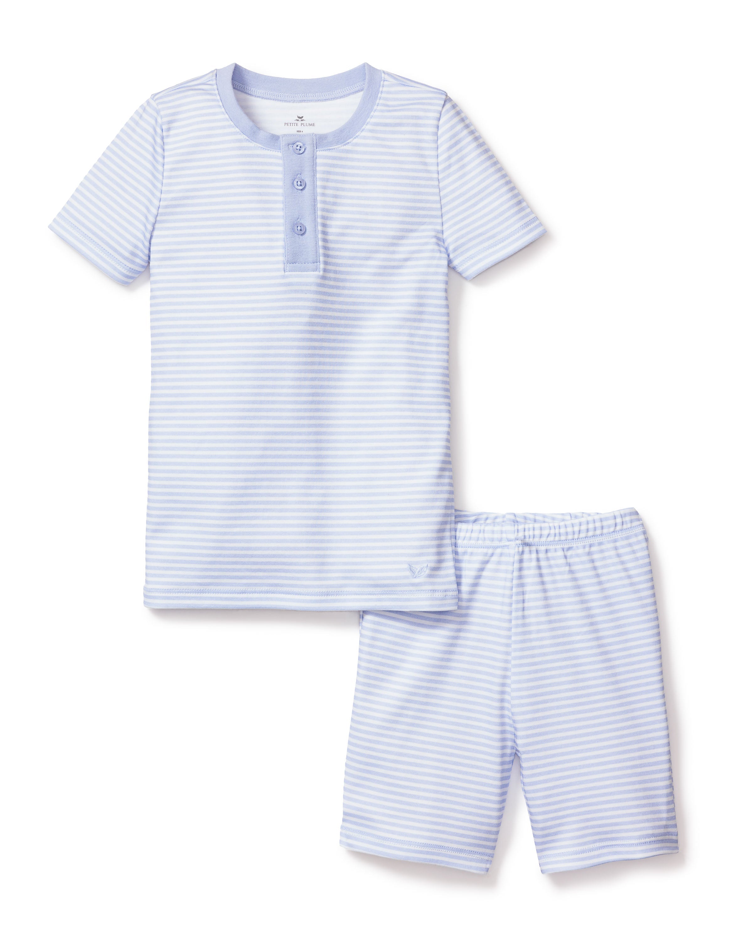 Kid’s Pima Snug Fit Pajama Short Set in Blue Stripes