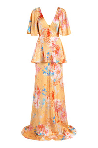 Willow Yellow Printed Satin Gown