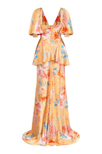 Willow Yellow Printed Satin Gown