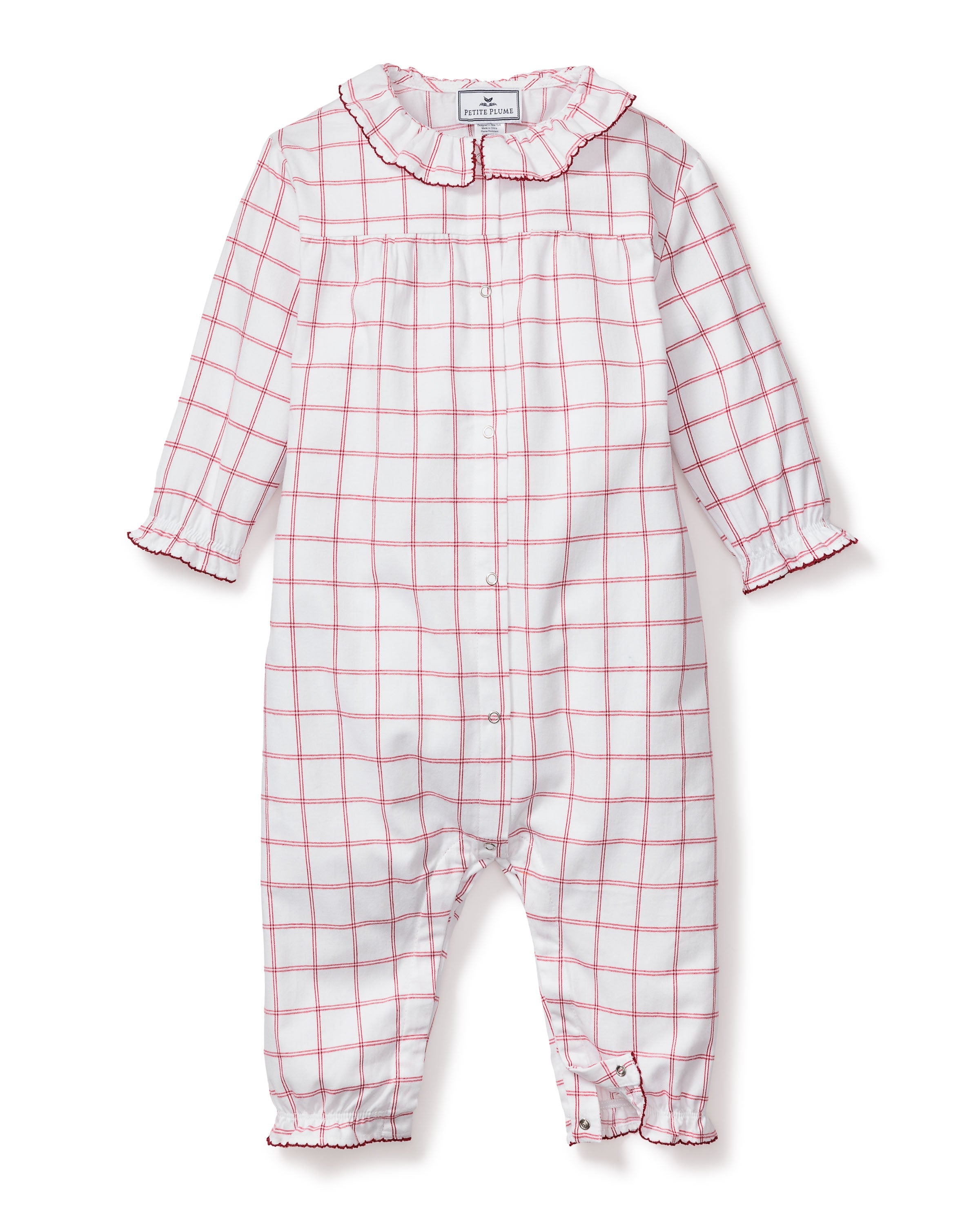 Baby’s Twill Madeline Romper in Garnet Tattersall