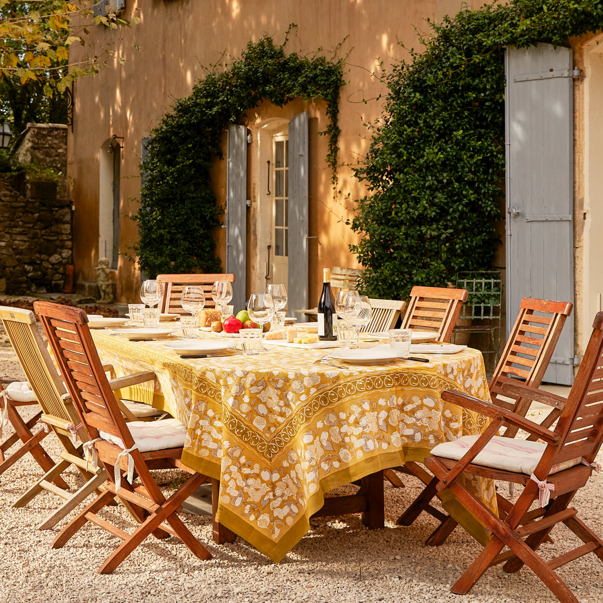 French Tablecloth Forest Harvest Grey & Mustard